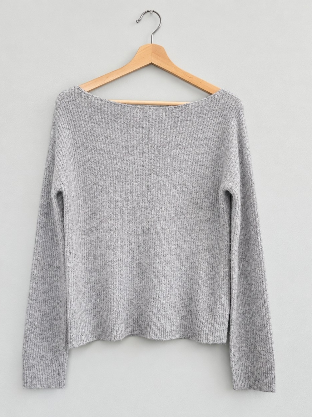 Lovers + Friends Gray Boatneck Ribbed Knit Sweater XS Fall Cozy Minimalist